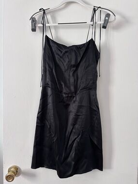 Reformation Black Satin Tie-Strap Slip Dress